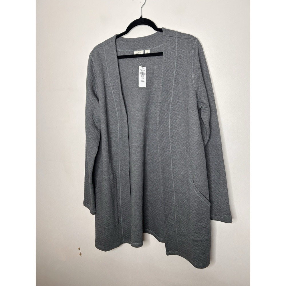 L.L. Bean Gray Textured Open Front Cardigan Jacket Cotton Blend Size Large New - Picture 2 of 9